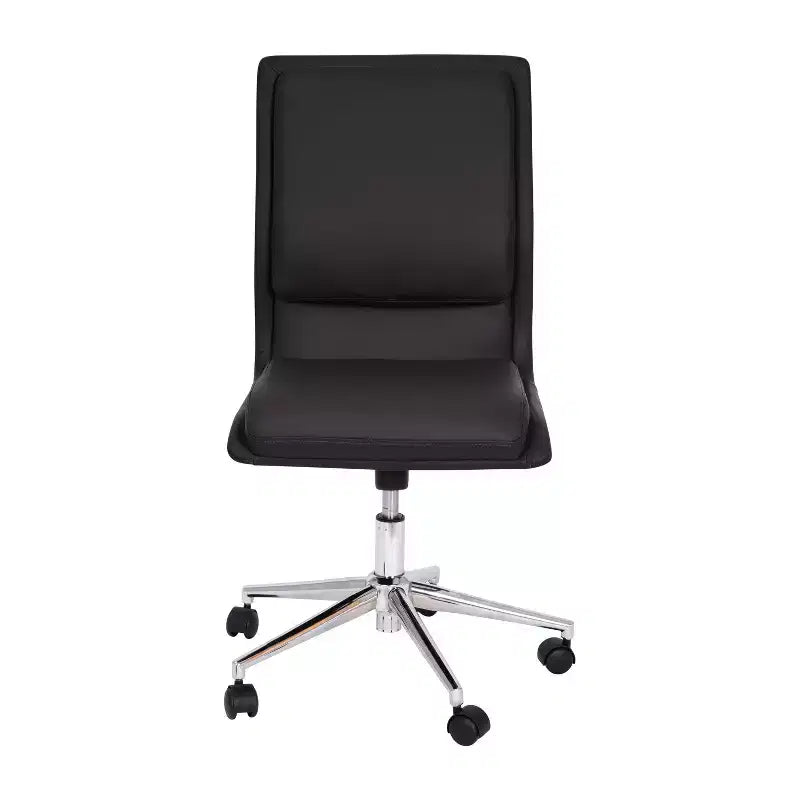 Silla de oficina moderna de piel sintética tapizada Emma y Oliver de respaldo medio con base de 5 radios y ajuste neumático de altura del asiento