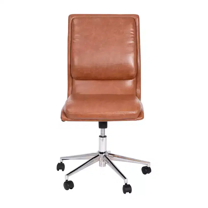 Silla de oficina moderna de piel sintética tapizada Emma y Oliver de respaldo medio con base de 5 radios y ajuste neumático de altura del asiento