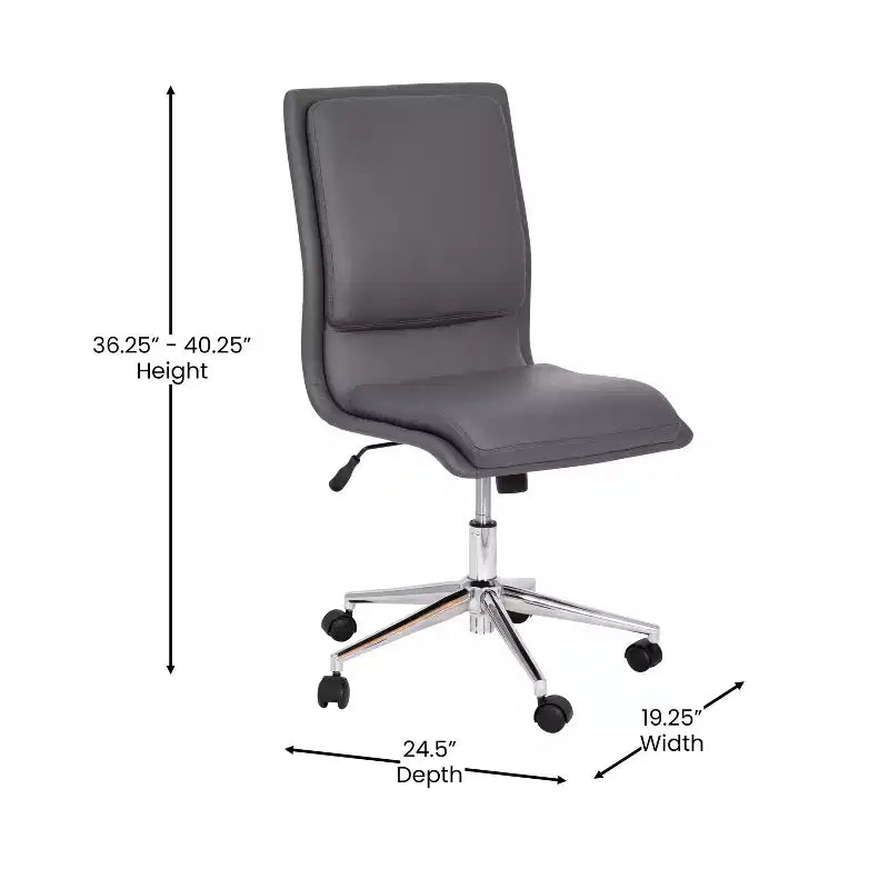 Silla de oficina moderna de piel sintética tapizada Emma y Oliver de respaldo medio con base de 5 radios y ajuste neumático de altura del asiento