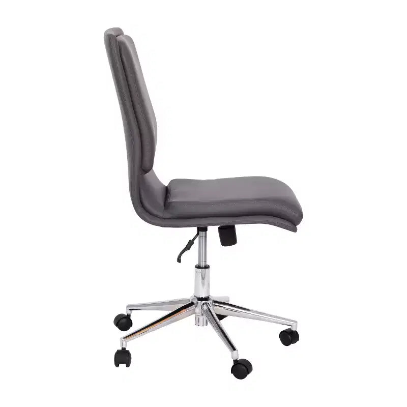 Silla de oficina moderna de piel sintética tapizada Emma y Oliver de respaldo medio con base de 5 radios y ajuste neumático de altura del asiento