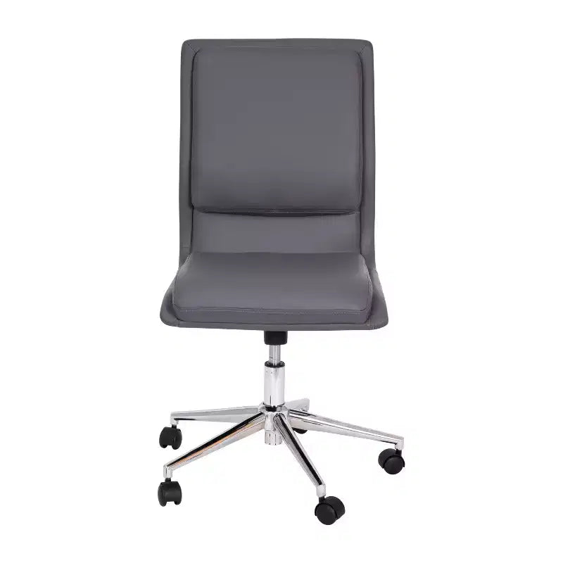 Silla de oficina moderna de piel sintética tapizada Emma y Oliver de respaldo medio con base de 5 radios y ajuste neumático de altura del asiento