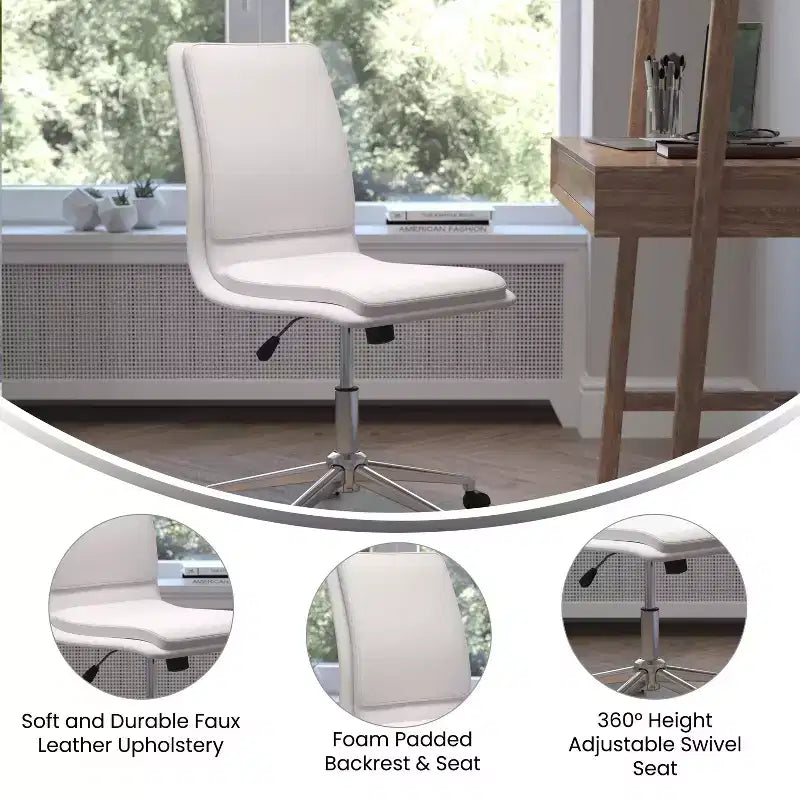 Silla de oficina moderna de piel sintética tapizada Emma y Oliver de respaldo medio con base de 5 radios y ajuste neumático de altura del asiento