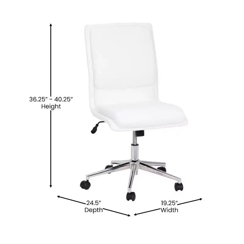 Silla de oficina moderna de piel sintética tapizada Emma y Oliver de respaldo medio con base de 5 radios y ajuste neumático de altura del asiento