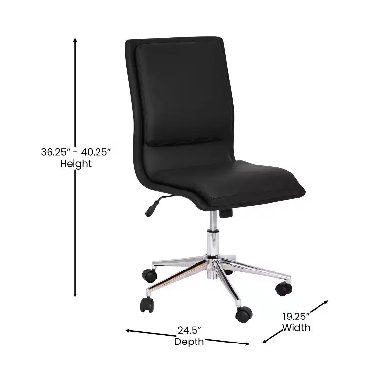 Silla de oficina moderna de piel sintética tapizada Emma y Oliver de respaldo medio con base de 5 radios y ajuste neumático de altura del asiento