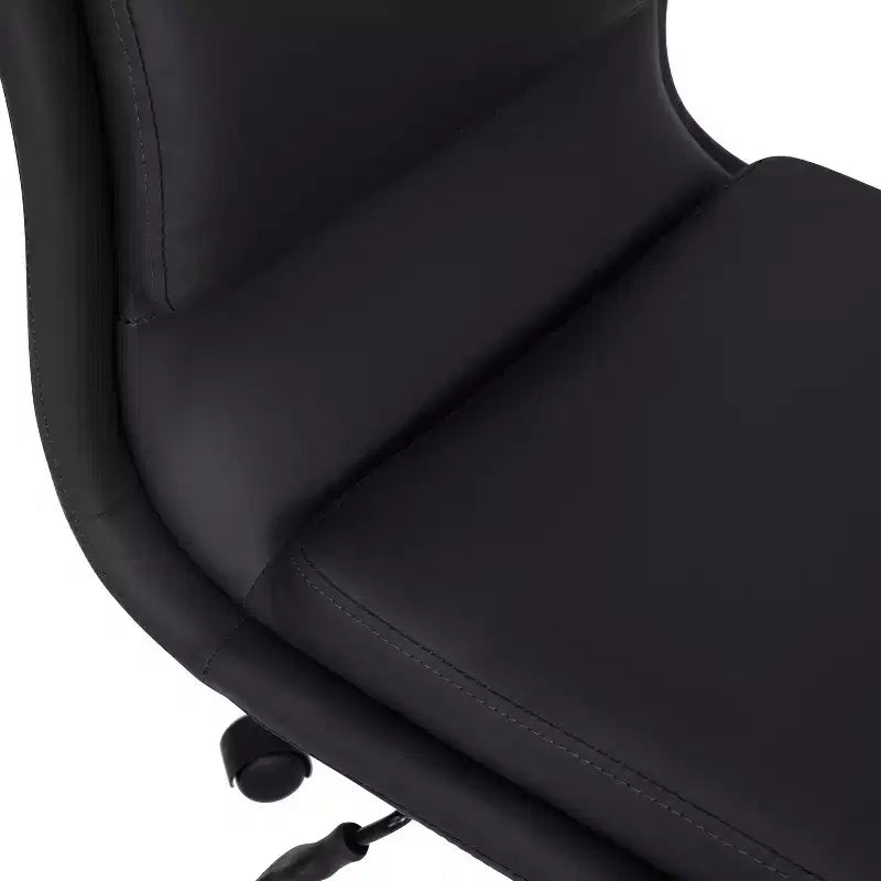 Silla de oficina moderna de piel sintética tapizada Emma y Oliver de respaldo medio con base de 5 radios y ajuste neumático de altura del asiento