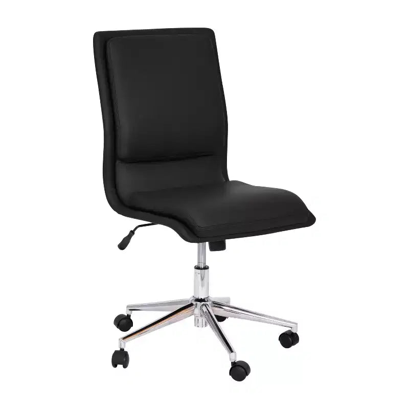 Silla de oficina moderna de piel sintética tapizada Emma y Oliver de respaldo medio con base de 5 radios y ajuste neumático de altura del asiento