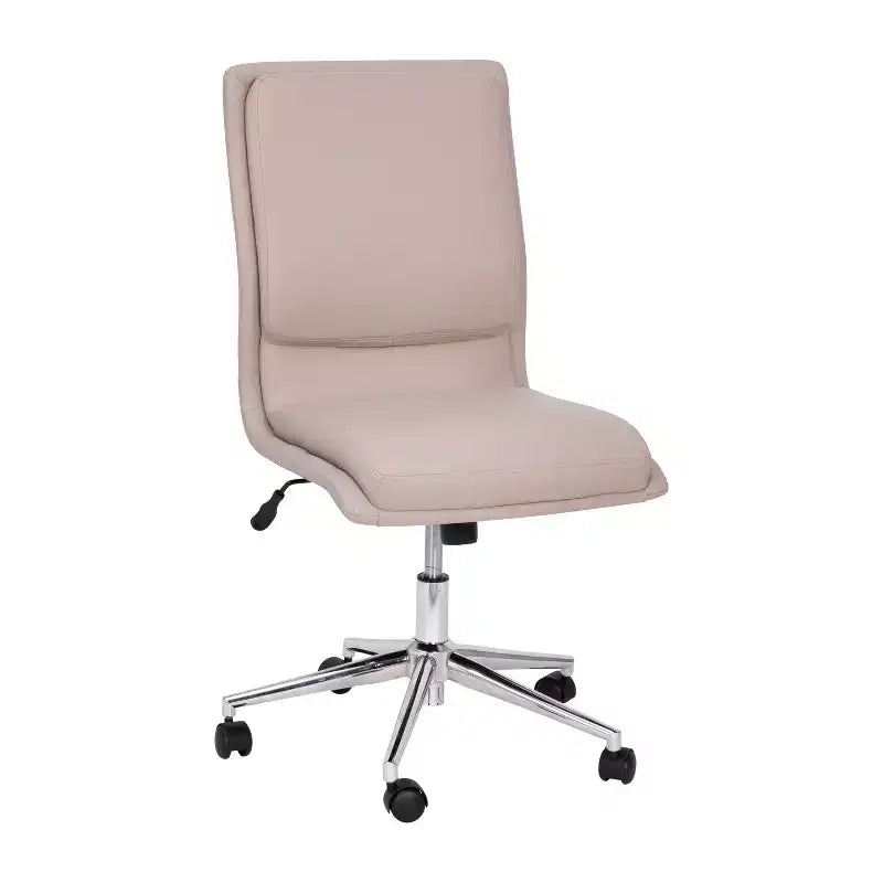 Silla de oficina moderna de piel sintética tapizada Emma y Oliver de respaldo medio con base de 5 radios y ajuste neumático de altura del asiento