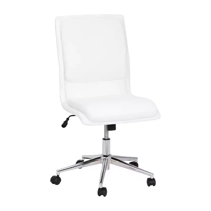 Silla de oficina moderna de piel sintética tapizada Emma y Oliver de respaldo medio con base de 5 radios y ajuste neumático de altura del asiento