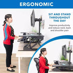 Mount-It! Conversor de escritorio de pie ajustable en altura con soporte doble para monitor adicional incluido - Estación de trabajo ancha de 36 pulgadas para sentarse y levantarse con elevador de resorte de gas