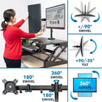 Mount-It! Conversor de escritorio de pie ajustable en altura con soporte doble para monitor adicional incluido - Estación de trabajo ancha de 36 pulgadas para sentarse y levantarse con elevador de resorte de gas