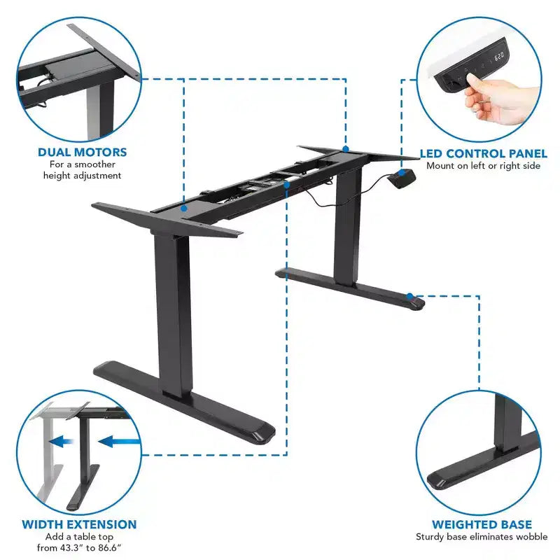 Mount-It! Escritorio eléctrico de altura regulable de dos motores con tablero - Negro