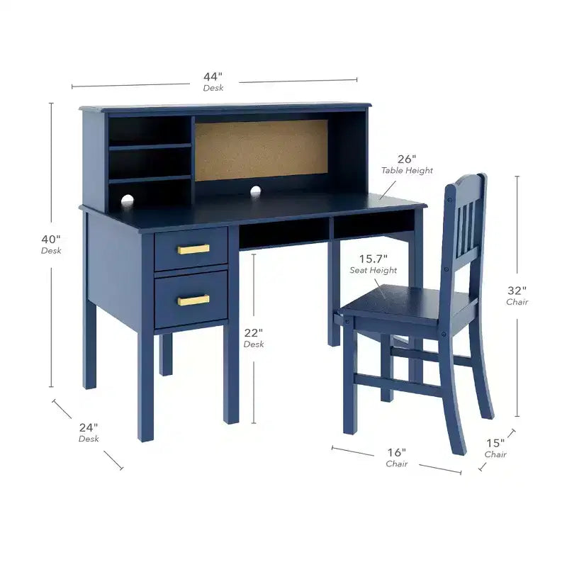 Escritorio y silla para niños Guidecraft Taiga con vitrina - Escritorio de computadora de madera para niños con cajones de almacenamiento y estantes | Mesa de estudio para niños para dormitorio
