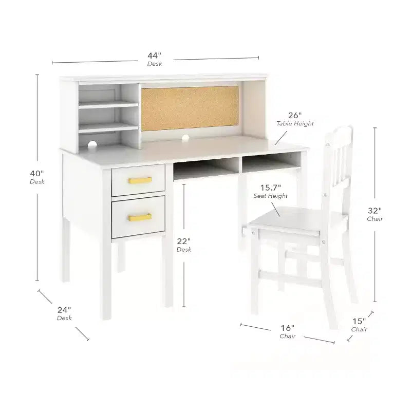 Escritorio y silla para niños Guidecraft Taiga con vitrina - Escritorio de computadora de madera para niños con cajones de almacenamiento y estantes | Mesa de estudio para niños para dormitorio