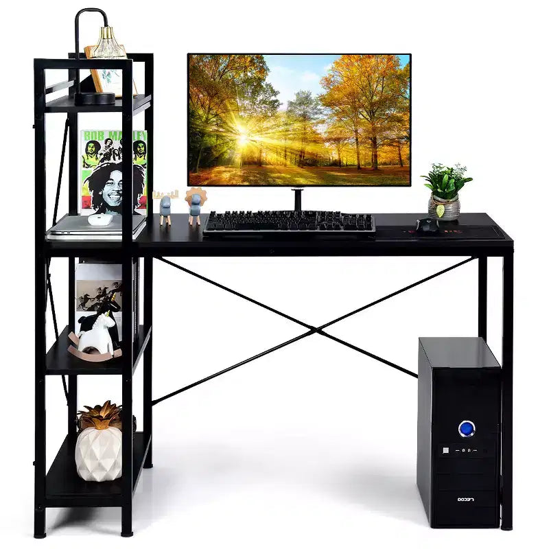 Costway Escritorio Compacto para Computadora de 47.5'' con Estanterías de Almacenamiento de 4 Niveles para Oficina en Casa