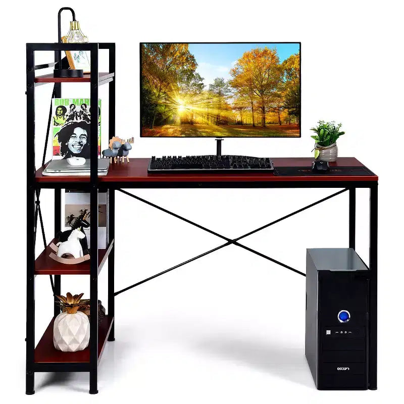 Costway Escritorio Compacto para Computadora de 47.5'' con Estanterías de Almacenamiento de 4 Niveles para Oficina en Casa