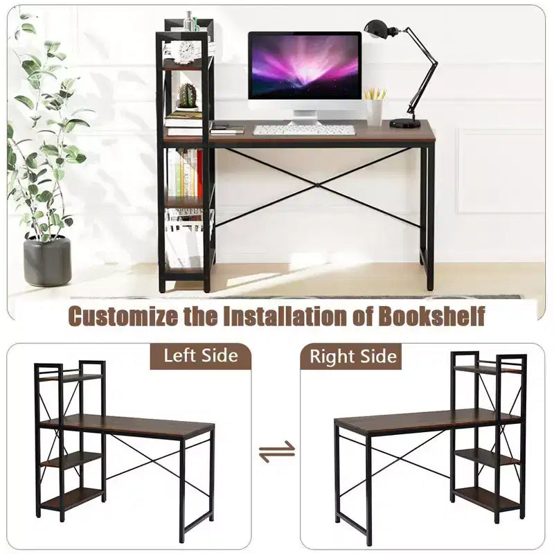 Costway Escritorio Compacto para Computadora de 47.5'' con Estanterías de Almacenamiento de 4 Niveles para Oficina en Casa