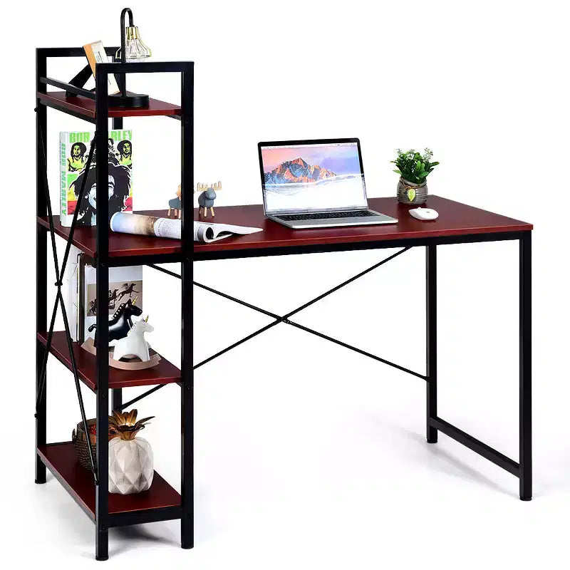 Costway Escritorio Compacto para Computadora de 47.5'' con Estanterías de Almacenamiento de 4 Niveles para Oficina en Casa