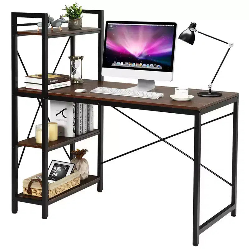 Costway Escritorio Compacto para Computadora de 47.5'' con Estanterías de Almacenamiento de 4 Niveles para Oficina en Casa