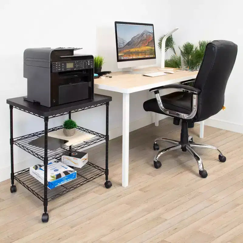Soporte para impresora Mount-It! con ruedas, carro de impresora grande de 3 niveles con estantes de almacenamiento para impresoras 3D y láser, escáner, prensa de calor, capacidad de 200 libras.