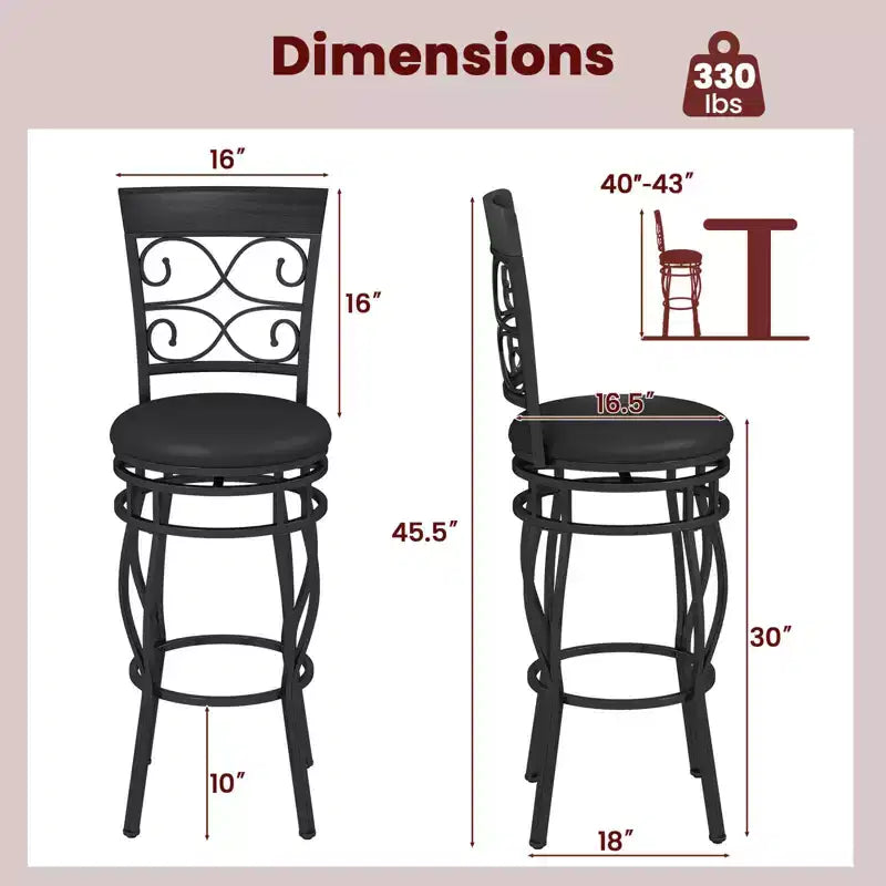 Costway Juego de 2/4 taburetes de bar giratorios vintage de 30'' Sillas de comedor tapizadas para bistró Negro