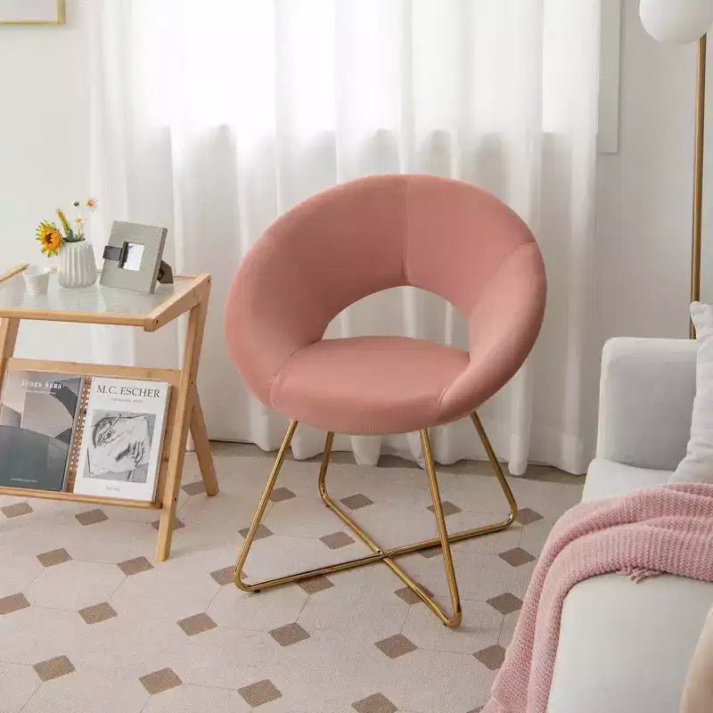 Costway Sillón de Terciopelo Moderno, Silla de Ocio Tapizada para Tocador con Patas Metálicas