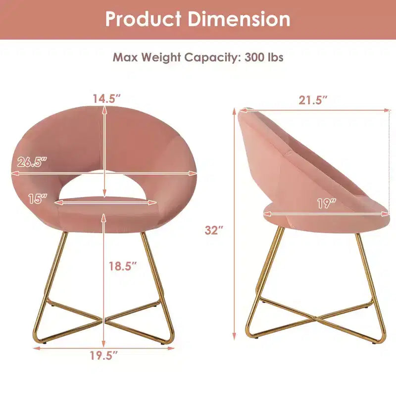 Costway Sillón de Terciopelo Moderno, Silla de Ocio Tapizada para Tocador con Patas Metálicas