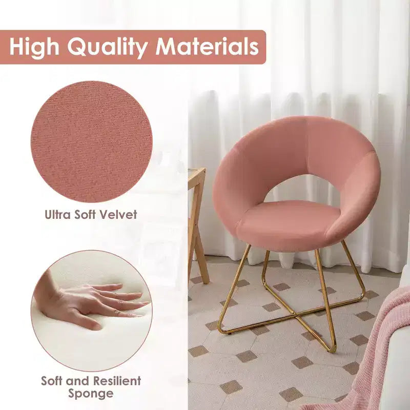 Costway Sillón de Terciopelo Moderno, Silla de Ocio Tapizada para Tocador con Patas Metálicas