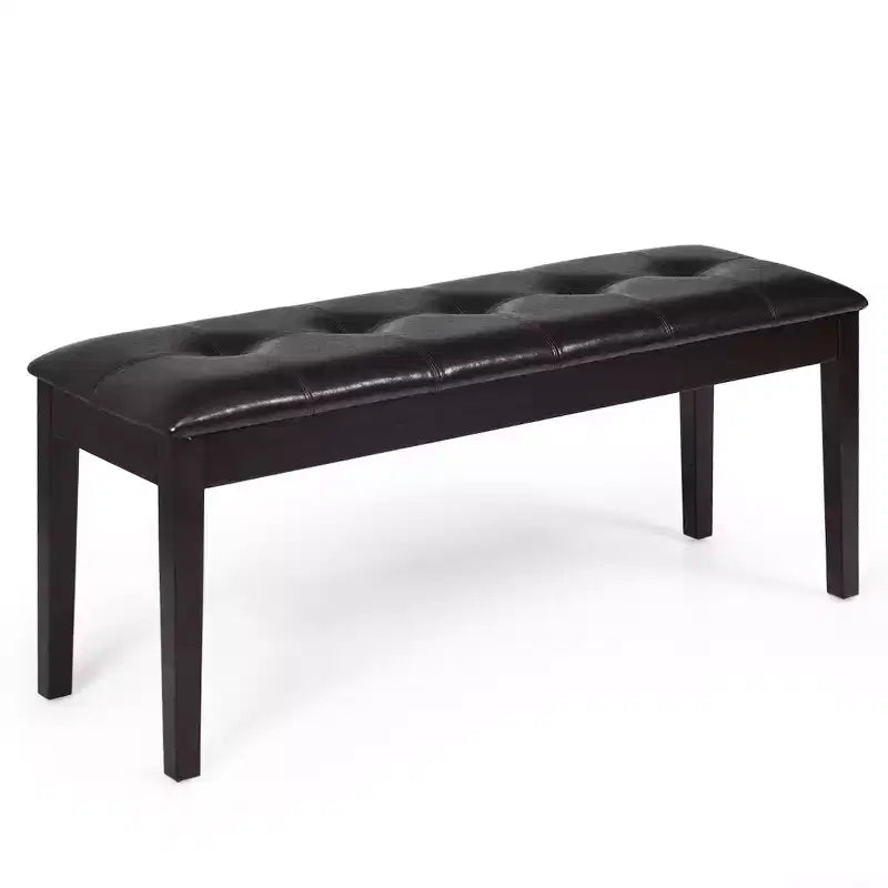 Costway Upholstered PU Dining Room Bench Solid Wood Button Tufted Dining Room Bench