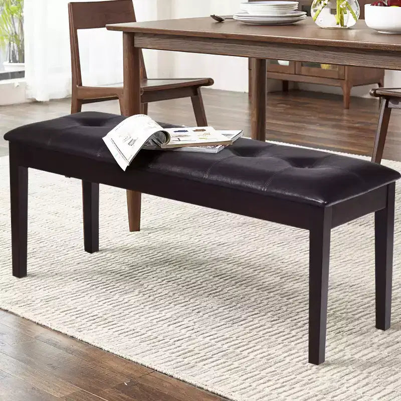 Banco de comedor tapizado de cuero sintético con botones, de madera maciza, de Costway