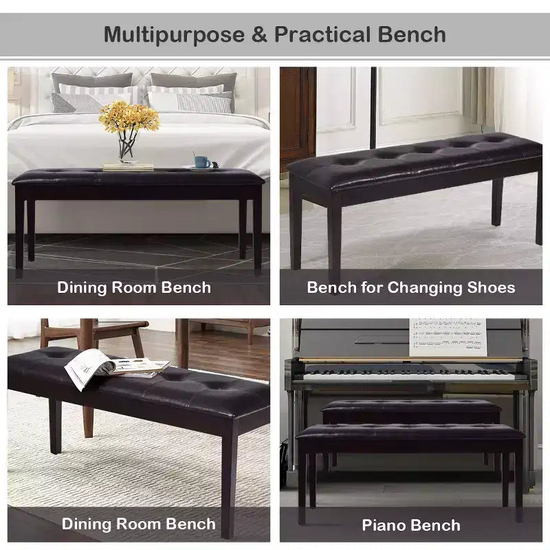 Banco de comedor tapizado de cuero sintético con botones, de madera maciza, de Costway