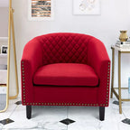Sillón decorativo Barrel con tachuelas y patas de madera maciza