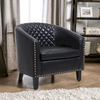Sillón decorativo Barrel con tachuelas y patas de madera maciza