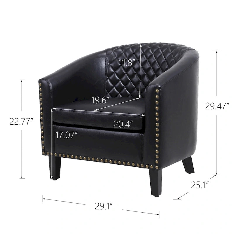 Sillón decorativo Barrel con tachuelas y patas de madera maciza