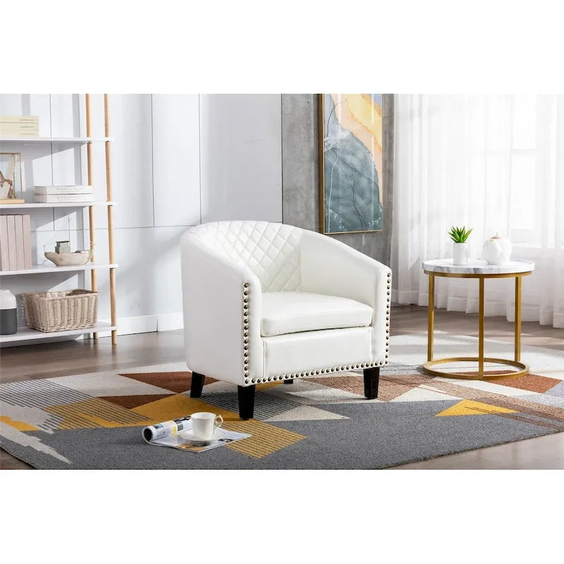 Sillón decorativo Barrel con tachuelas y patas de madera maciza