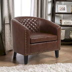 Sillón decorativo Barrel con tachuelas y patas de madera maciza