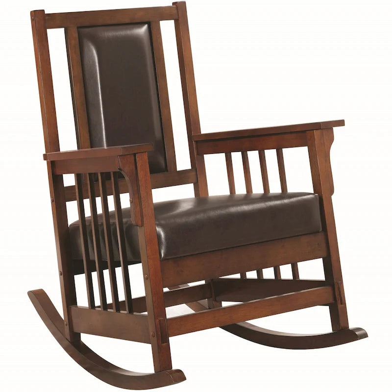 Mecedora estilo Misión con asiento de piel sintética
