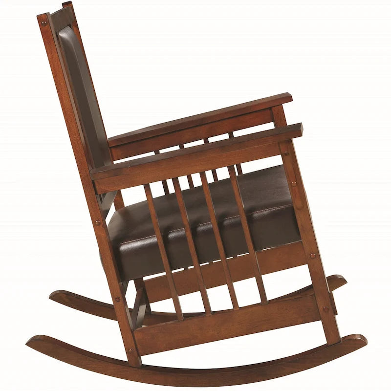 Mecedora estilo Misión con asiento de piel sintética