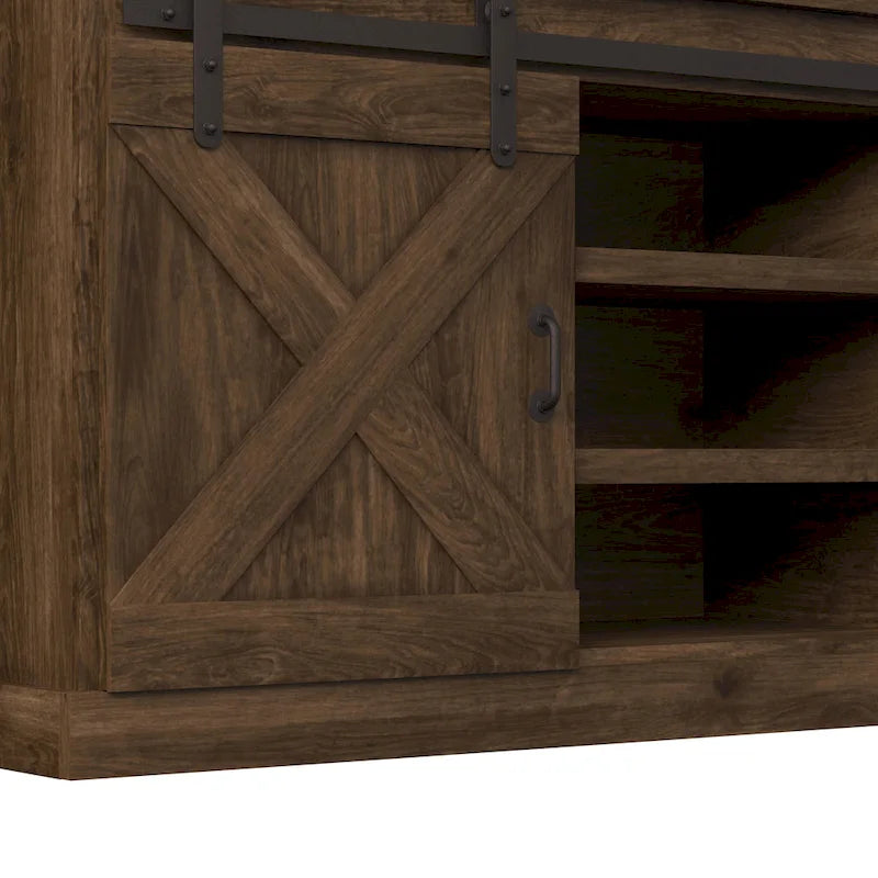Mueble de TV rústico de madera maciza de 66 pulgadas con puertas corredizas de granero