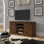 Mueble de TV rústico de madera maciza de 66 pulgadas con puertas corredizas de granero