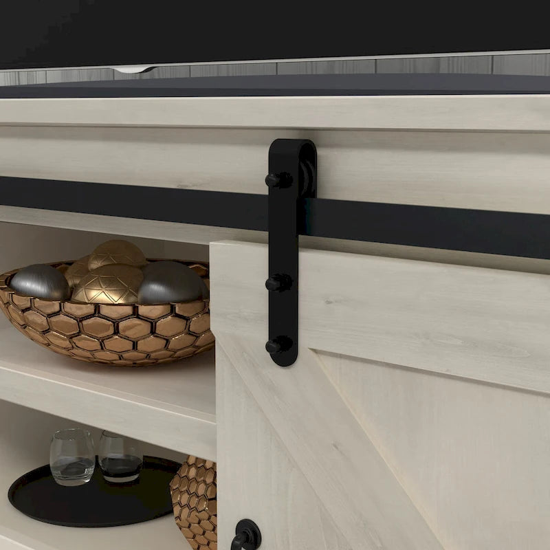 Mueble de TV rústico de madera maciza de 66 pulgadas con puertas corredizas de granero