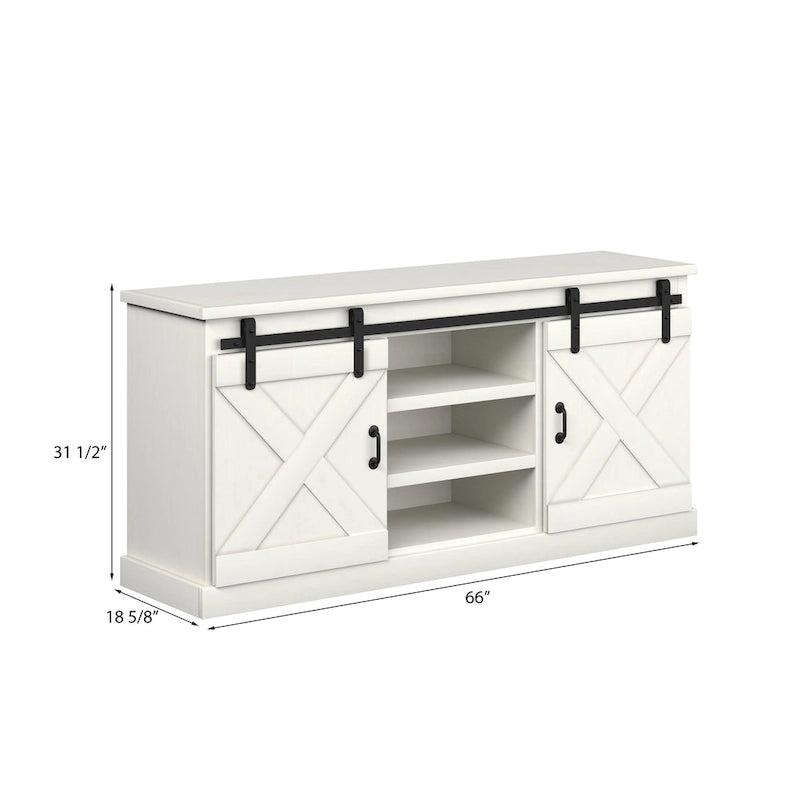Mueble de TV rústico de madera maciza de 66 pulgadas con puertas corredizas de granero