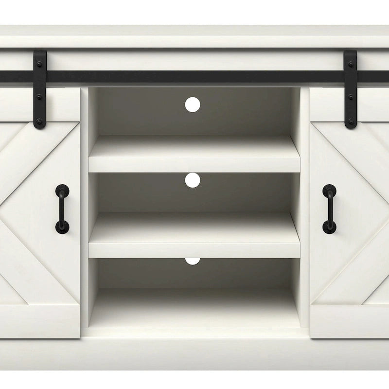 Mueble de TV rústico de madera maciza de 66 pulgadas con puertas corredizas de granero