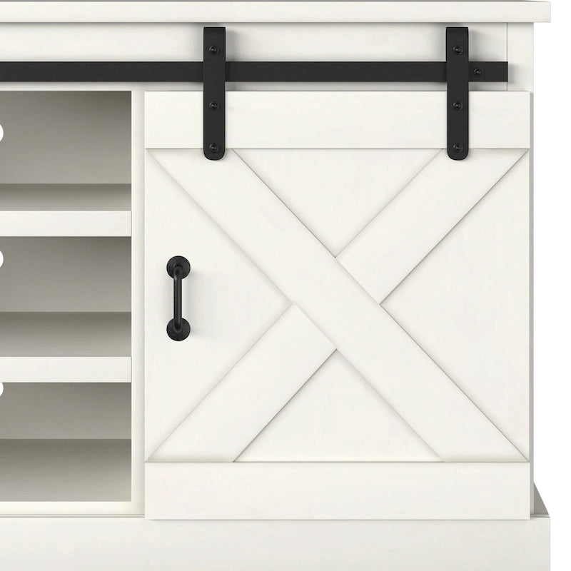 Mueble de TV rústico de madera maciza de 66 pulgadas con puertas corredizas de granero