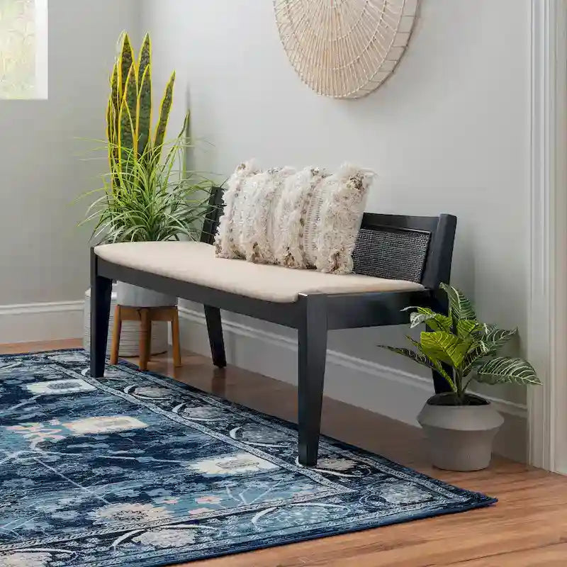 Banco de caña de madera maciza con asiento acolchado