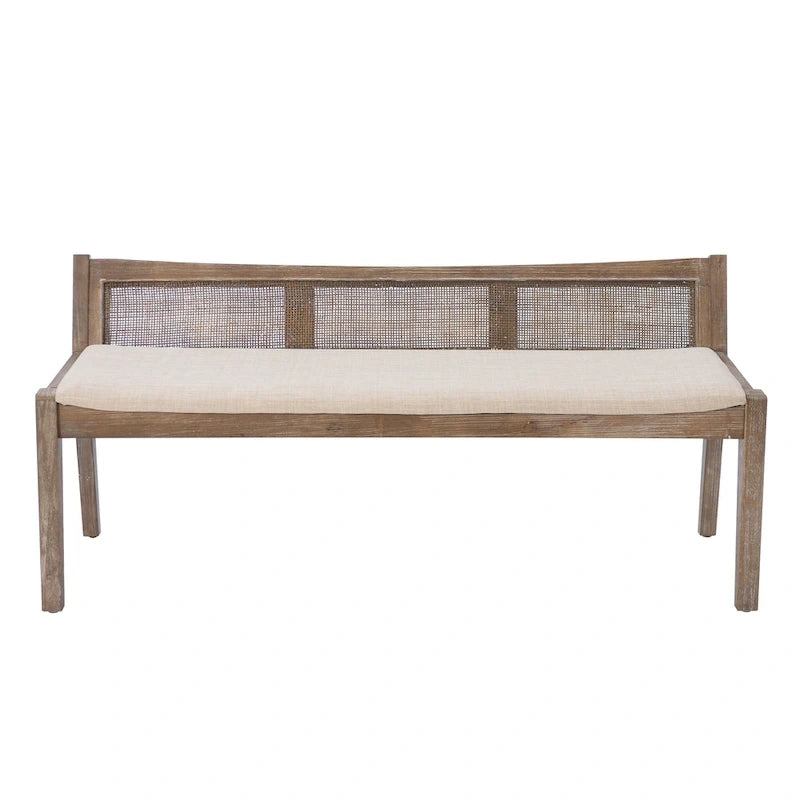 Banco de caña de madera maciza con asiento acolchado