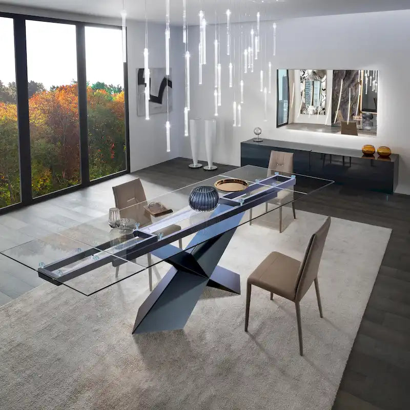 Mesa de comedor extensible con tapa de cristal, 180-270 cm