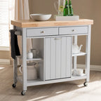 Carrito de cocina de madera gris estilo rústico con encimera de madera de caucho