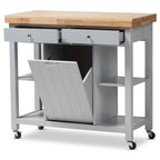 Carrito de cocina de madera gris estilo rústico con encimera de madera de caucho