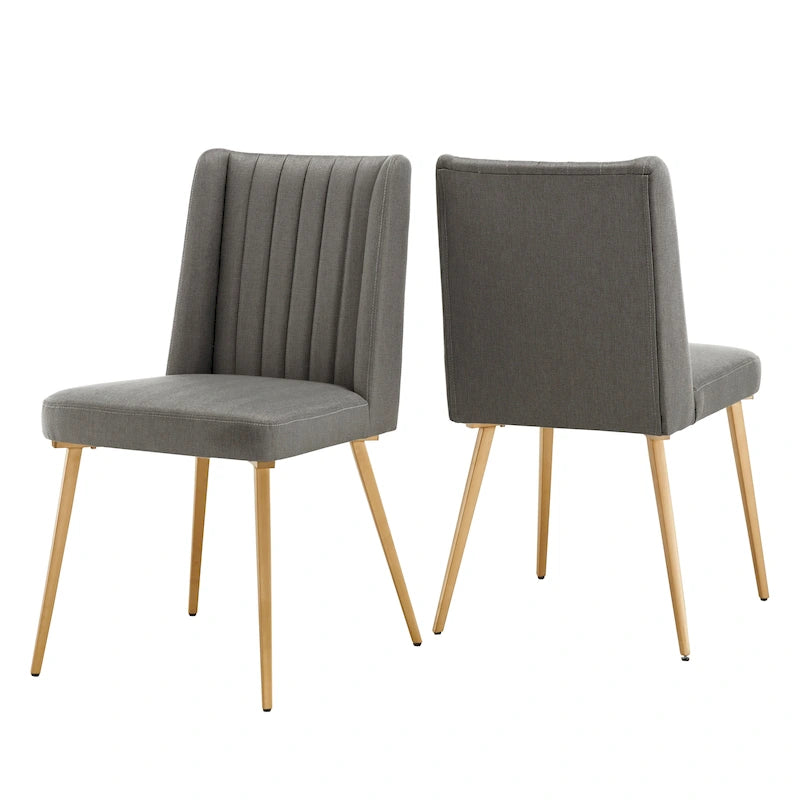 Silla de Comedor de Tela con Acabado Dorado (Juego de 2)