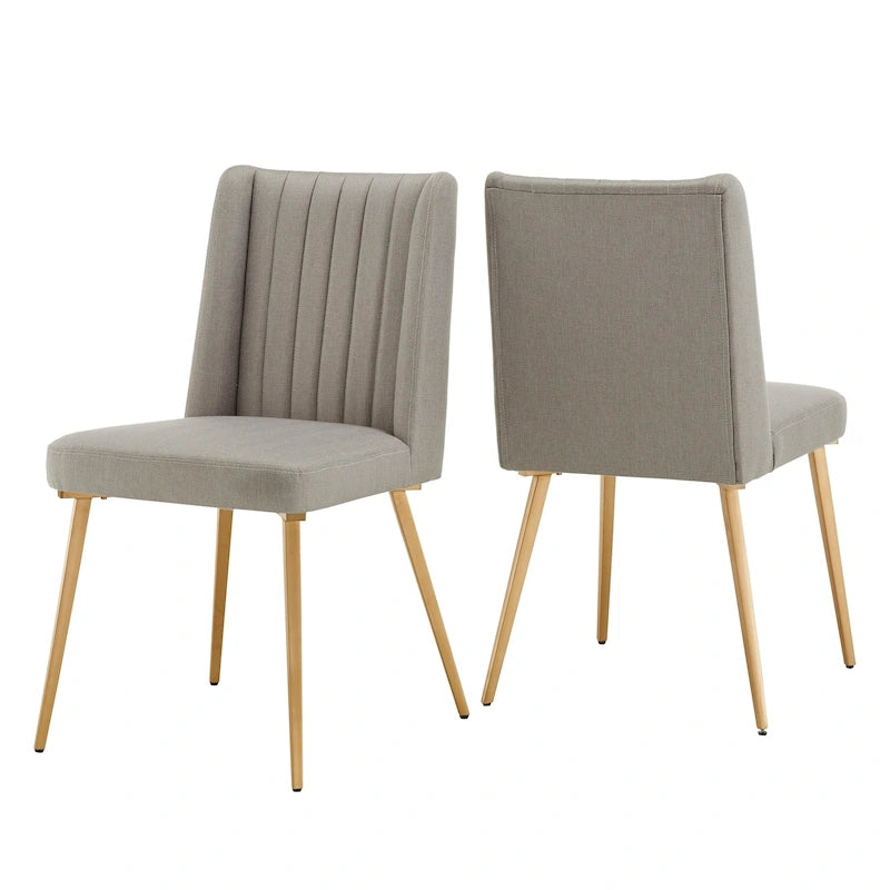 Silla de Comedor de Tela con Acabado Dorado (Juego de 2)